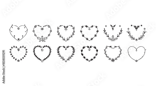 Collection of decorative heart shaped ornate frames and borders silhouette