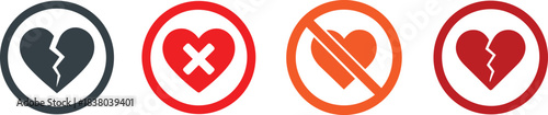 Broken heart icon shape in bold style for love, emotion and design uses icons.