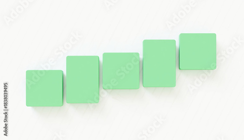 Diagonal green rectangles with soft shadows on clean white grid background