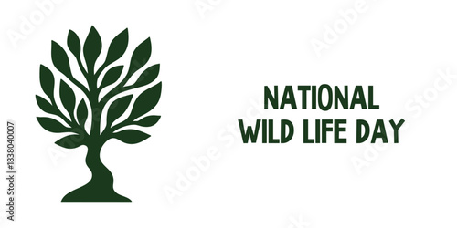 Abstract tree illustration celebrating National Wildlife Day message with clean eco style, highlighting National Wildlife Day awareness and supporting nature conservation efforts.