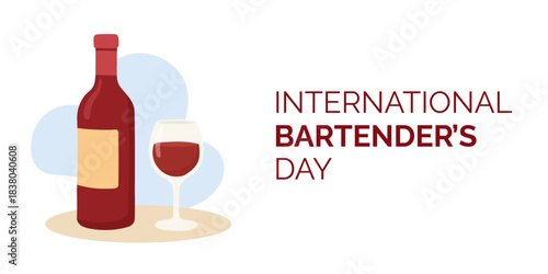 Wine bottle and glass illustration celebrating International Bartender s Day vibe, stylish drink scene highlighting International Bartender s Day message and modern bar culture.