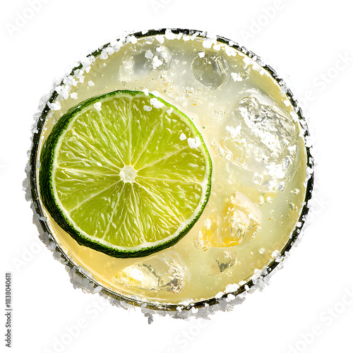 Refreshing Margarita Cocktail with Lime Slice and Salt Rim on White Background