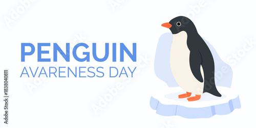 Penguin illustration celebrating Penguin Awareness Day theme with clean modern style, highlighting Penguin Awareness Day message and promoting wildlife protection and education.