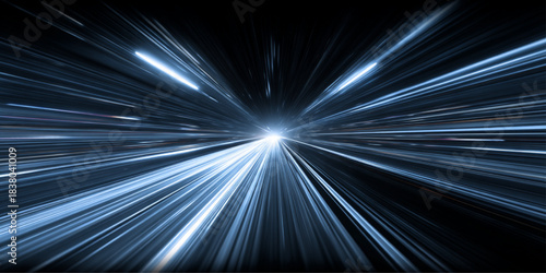 Light smart modern city, skyscrapers town with neon futuristic technology background. Blurred motion high, night time road. Abstract cosmic hyper speed vector background with rays, diverging beams. 