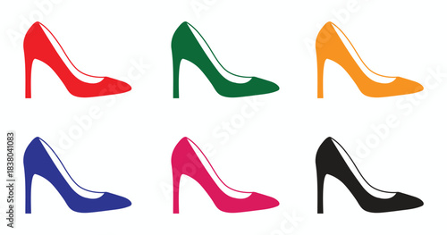 Colorful High Heel Shoes Icon Set – Fashion Footwear Vector