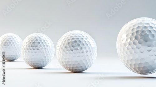 Three golf balls in a row against a plain background.