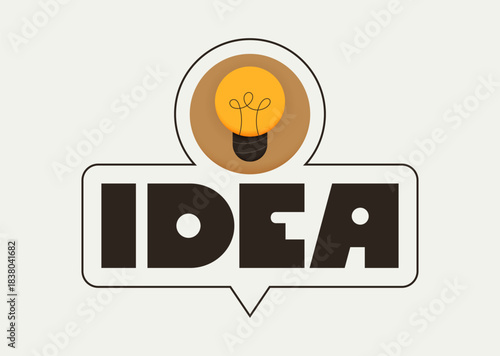 Geometric message speech bubble with Idea inscription and lightbulb emblem. Banner design for business and advertising. Vector illustration.