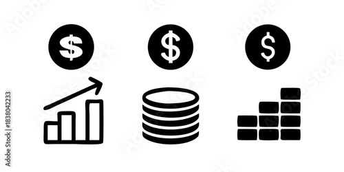 icon, finance, business, collection, set, bank, coin, vector, monitoring, signs, deposit, savings, banking, exchange, growth, illustration, money, billfold, accounting, chart,banknote, exchange