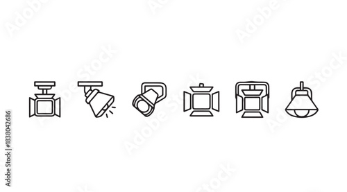 Collection of various spotlight and lighting fixture icons in a clean silhouette style