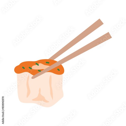 llustrasi dimsum mentai, Siu Mai Dimsum Topped With Mentai Sauce And Sprinkles