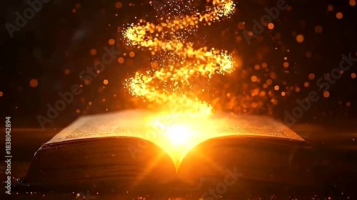 Magical Old Book Opening with Glowing Light in Dark 4K Cinematic Scene