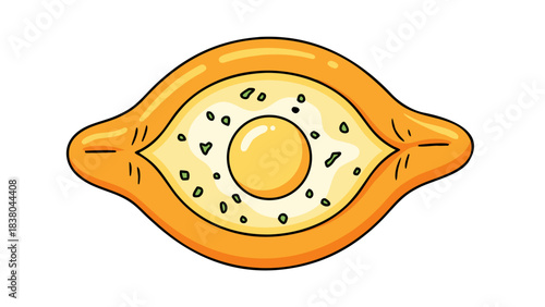 Khachapuri Traditional Georgian Cheese Bread with Egg and Herbs Isolated on Black Background Pixel Art Style