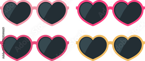 Heart shaped sunglasses set, pink flat romantic vector illustration
