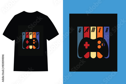 Retro gamer controller design tshirt graphic