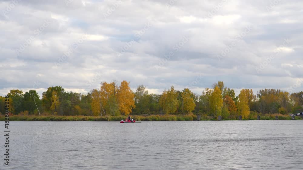 custom made wallpaper toronto digitalautumn landscape with a river and a red boat