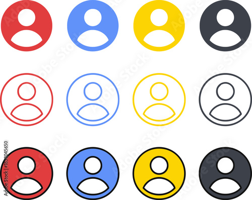 user account profile icon set vector, different color avatar collection