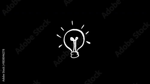 White Hand Drawn Light Bulb Idea Doodle Animation on Transparent Background. 4K Video