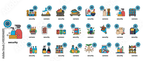 A collection of images with the word security written in the center