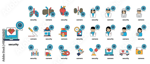 A collection of blue icons with the word security written below them