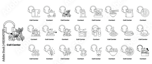 A collection of images of people and objects that are related to a call center