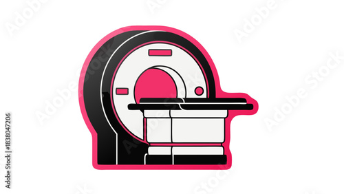 Medical MRI Scanner Machine With Pink And Black Outline And Details Isolated On Black Background