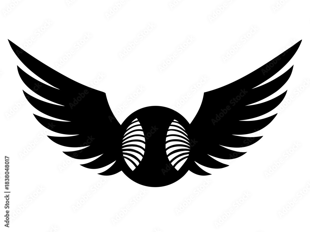 Obraz premium winged baseball simple black silhouette vector