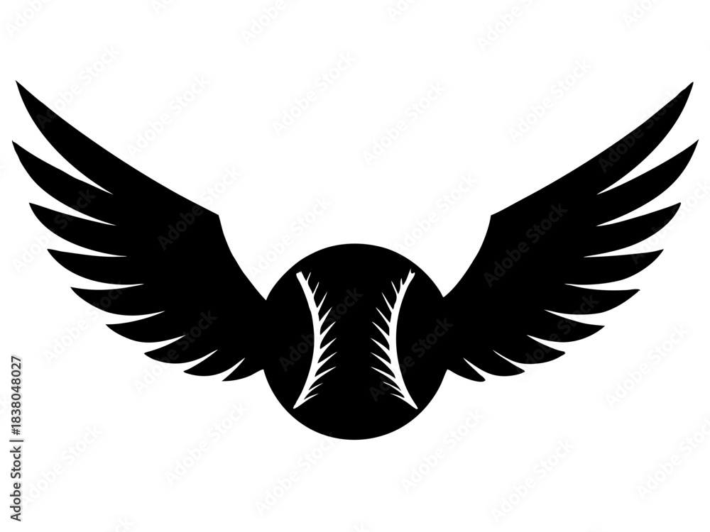 Naklejka premium winged baseball simple black silhouette vector
