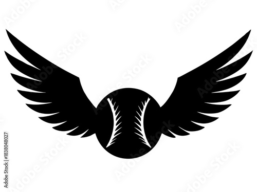 winged baseball simple black silhouette vector