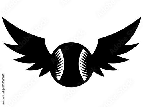 winged baseball simple black silhouette vector