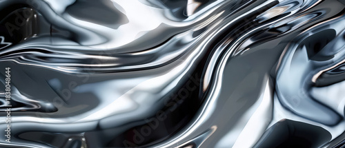 Futuristic close-up of a reflective liquid chrome surface with smooth curves and metallic textures, ideal for tech or sci-fi themes.