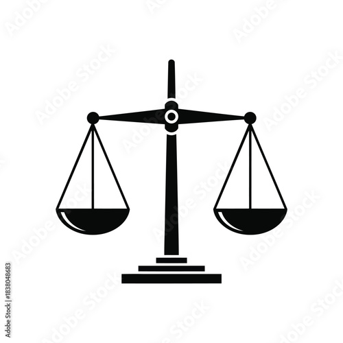 Black and white icon of a simple balance scale, symbolizing justice, law, and equilibrium