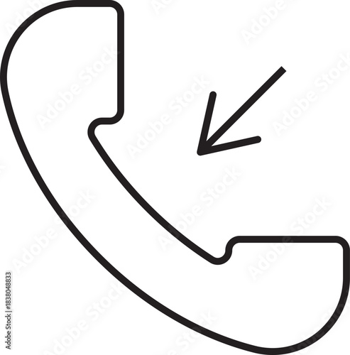 Line art icon of a telephone receiver with an arrow pointing inwards, symbolizing an incoming call or receiving communication.