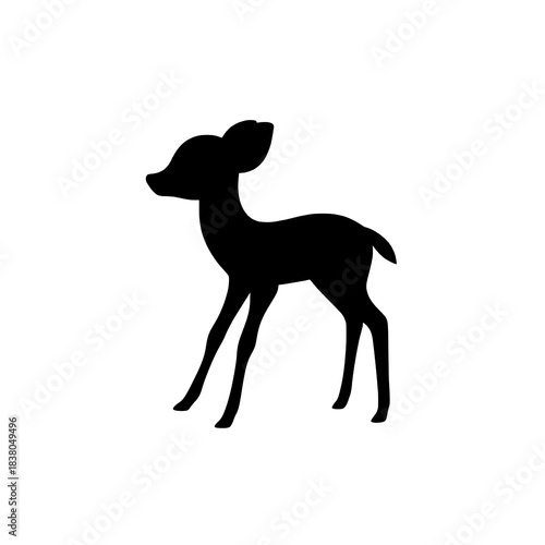 Silhouette of Cute Fawn on white background.