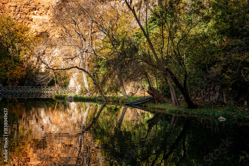 Monasterio de Piedra autumn landscape reflecting in lake