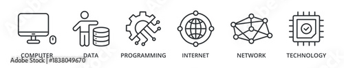 Information technology banner icon computer, data, programming, internet, network, technology