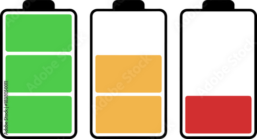 Battery level indicator set, flat vector energy charge status