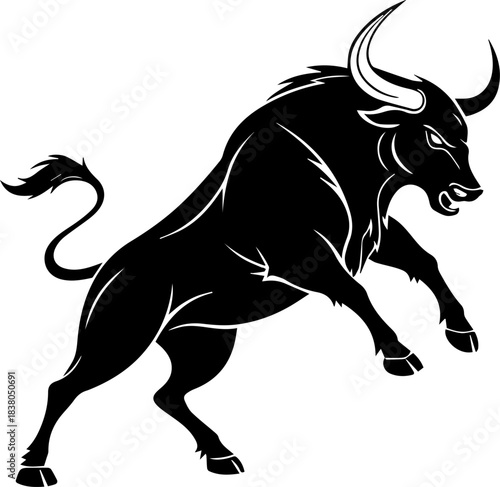 Bull Silhouette – Rearing with Raised Legs and Lowered Head in Powerful Stance