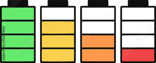 battery charge level indicator icon set, full empty sign