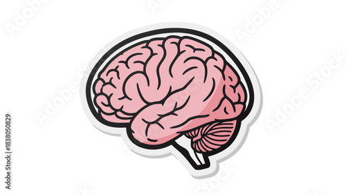 Pink Brain Illustration with Black Outline and White Border Against a Solid Black Background Representing Thought and Cognition