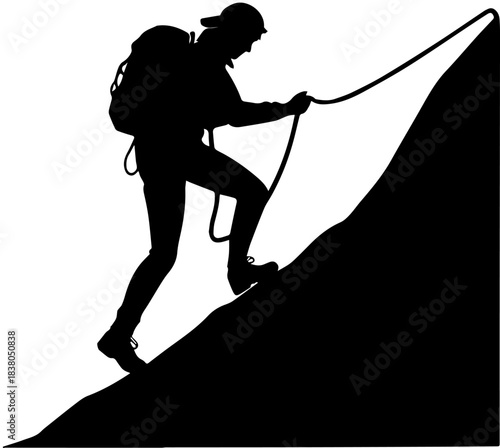 Climber Silhouette – Ascending Steep Rock with Rope and Gear