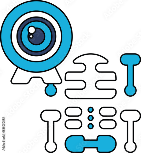 A camera lens is shown with a skull and bones in the background