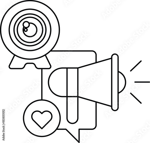 A camera with a microphone and a microphone with a big sound coming out of it