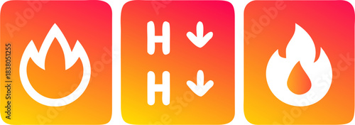 Hot Fire Flame Icon Set with Heat Temperature Symbols