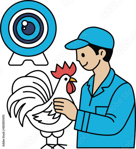 A man is holding a rooster in his hand