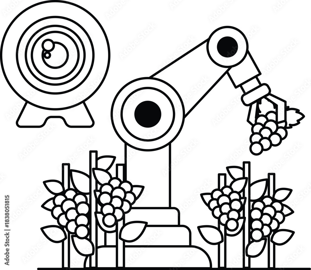 Obraz premium A robot is picking grapes from a vineyard