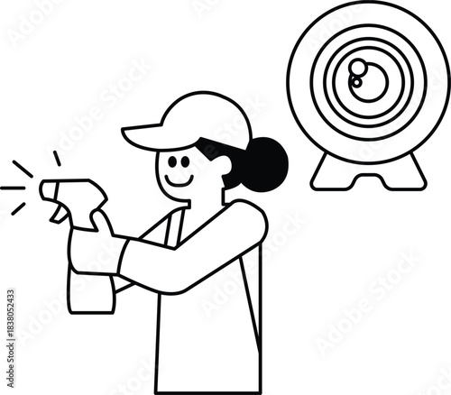 A woman is cleaning a room with a spray bottle