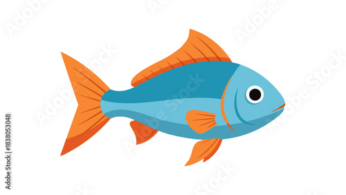 Pixel Art Blue and Orange Fish Illustration Isolated on Black Background Simple Cartoon Style Aquatic Animal Side View