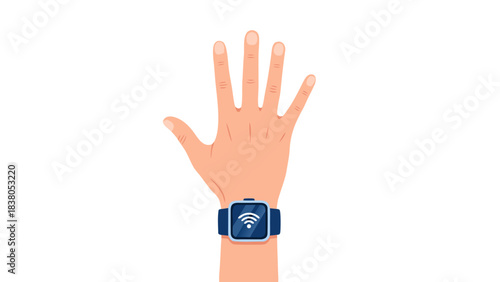 Pixel Art Hand Wearing Smartwatch Displaying Wifi Symbol on Black Background Simple Minimalist Design
