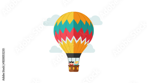 Pixel Art Hot Air Balloon With Two Passengers Flying Through Clouds Adventure Travel Concept Retro Style Digital Illustration