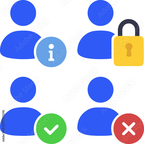user profile status icon set, information lock check sign